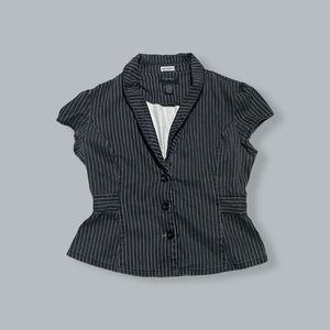 Y2K PINSTRIPE BUTTON-UP SHORT SLEEVE BLAZER